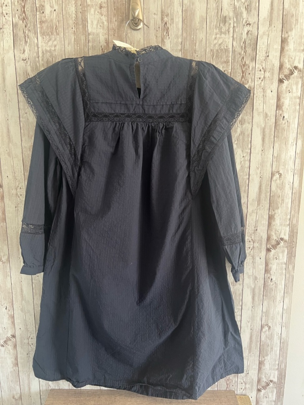 Maeve Fleetwood Navy Tunic Lace Puff Sleeve Mini Dress Cotton New England Size 8 - Picture 6 of 8
